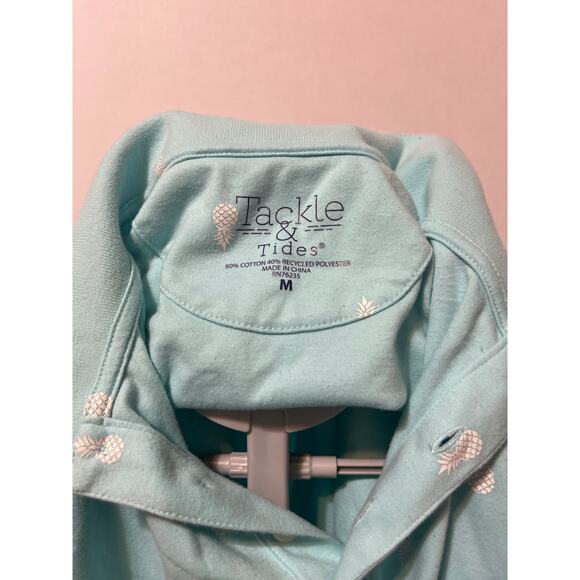 Tackle & Tides Men’s Aqua Blue Pineapple Print Polo Shirt Size M - Picture 5 of 9